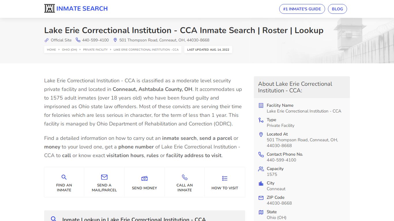 Lake Erie Correctional Institution - CCA Inmate Search ...